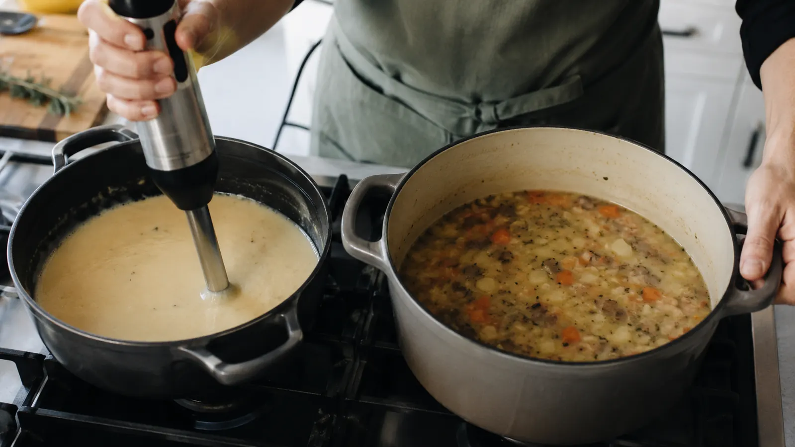 Braun MultiQuick 5 stored upright in a kitchen drawer next to a wooden spoon and ladle