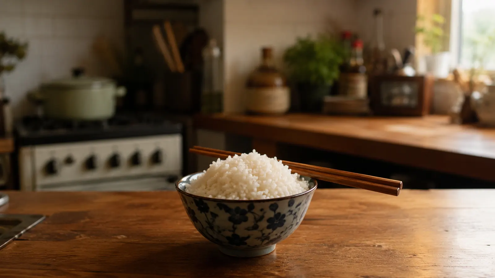 Small bowl of steamed quinoa cooked in the Dash Mini Rice Cooker sitting on a wooden cutting board